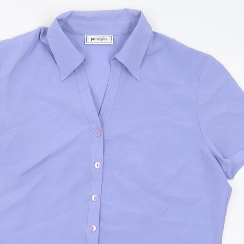 Principles Womens Purple  Polyester Basic Button-Up Size 12 V-Neck