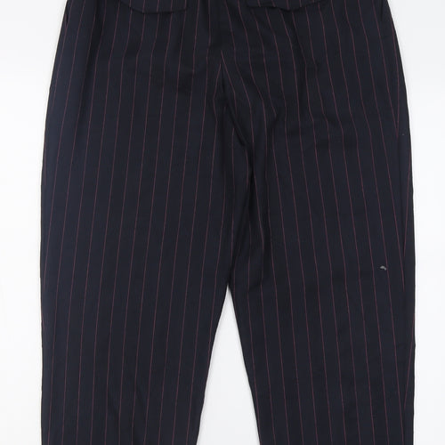 Topshop Womens Black Striped Polyester Trousers  Size 10 L28 in Regular Hook & Eye