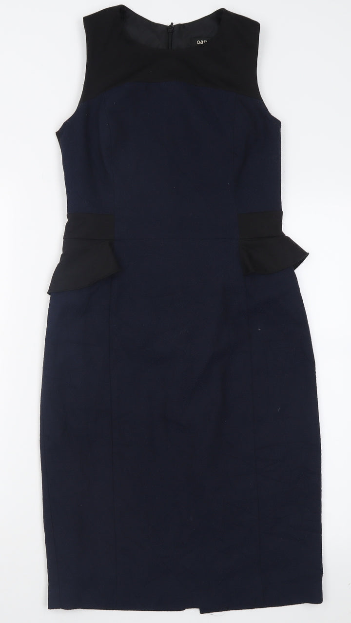 Oasis Womens Blue Polyester Bodycon Size 10 Crew Neck Zip