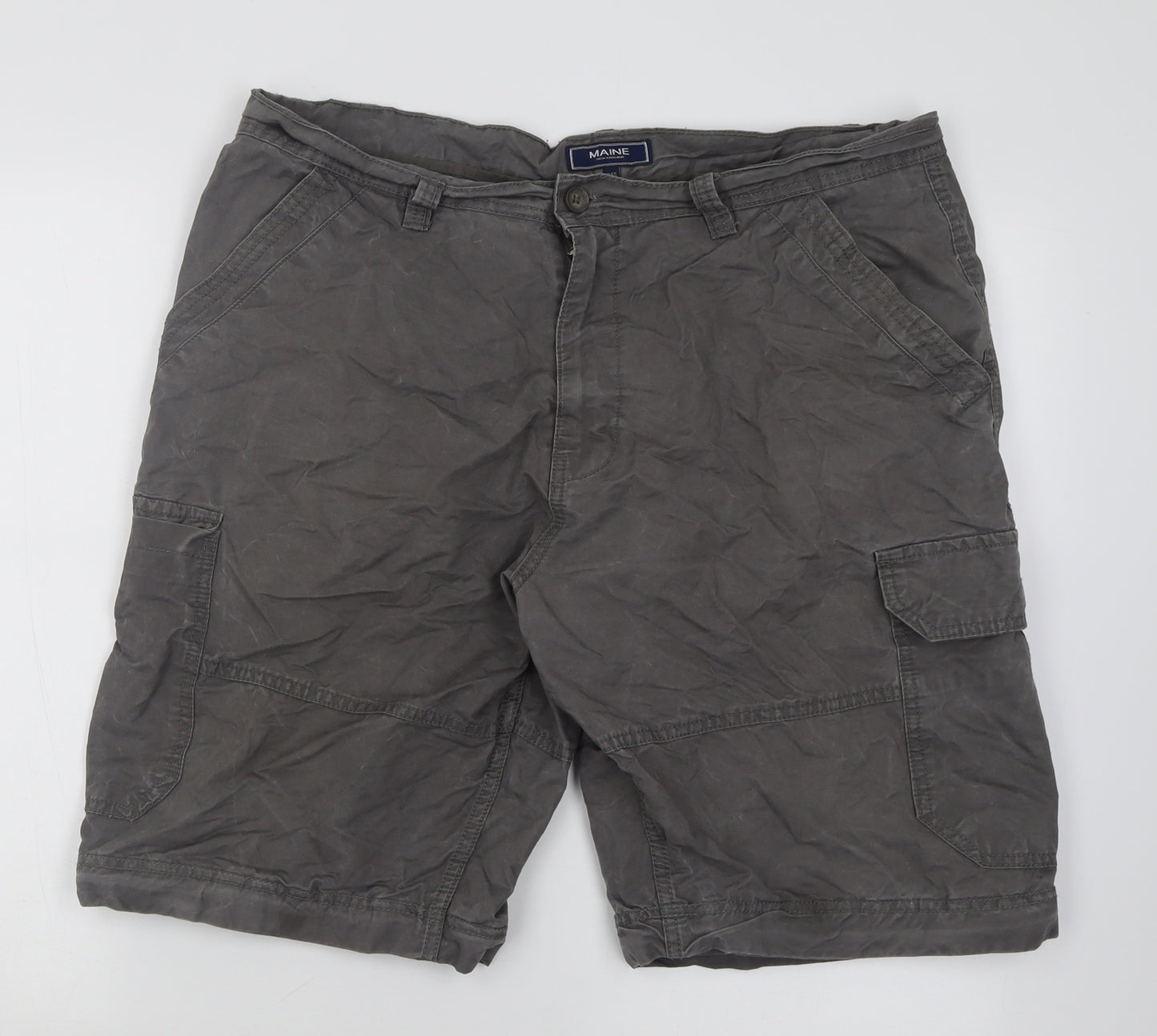 Maine Mens Grey  Cotton Cargo Shorts Size 38 L10 in Regular Button - Short