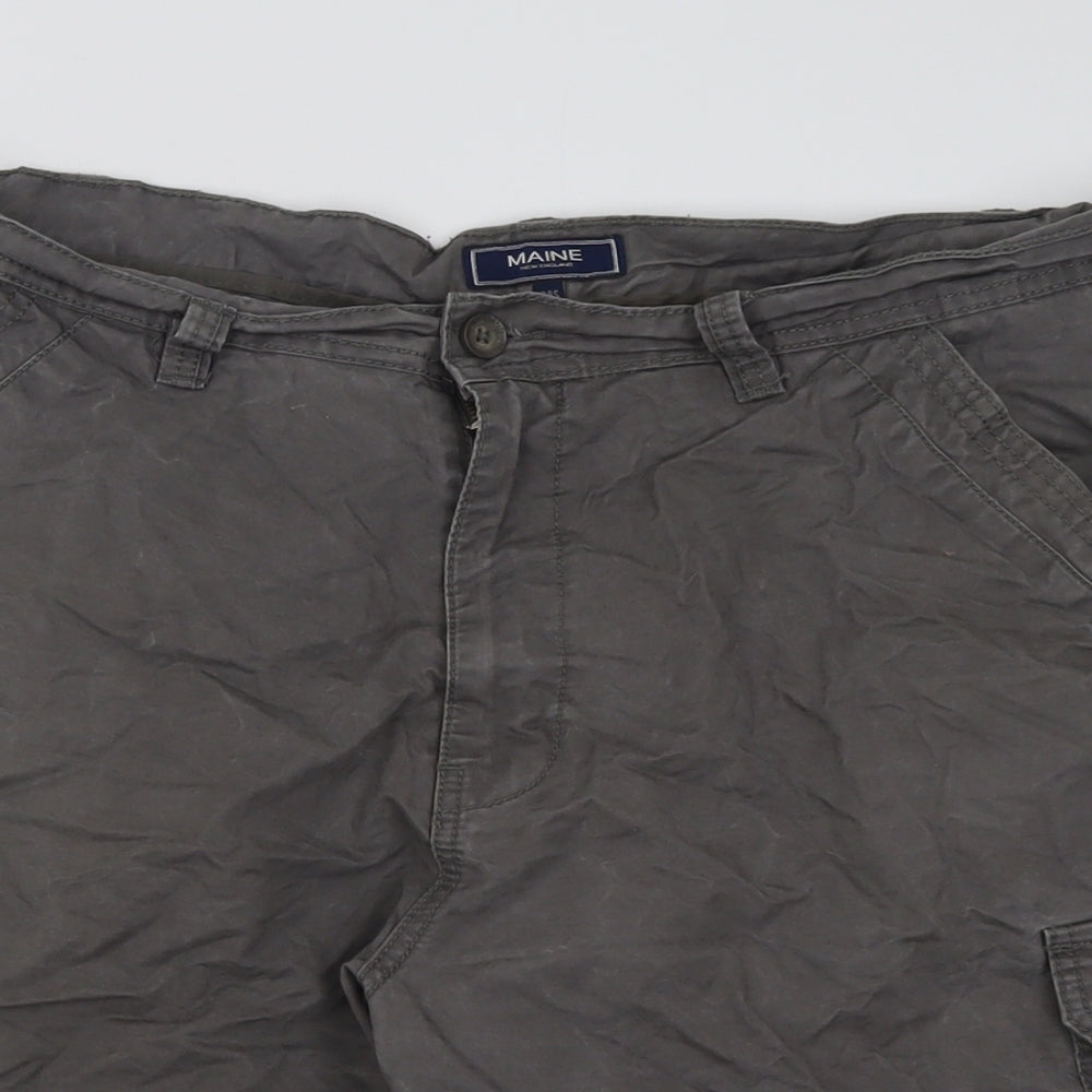 Maine Mens Grey  Cotton Cargo Shorts Size 38 L10 in Regular Button - Short