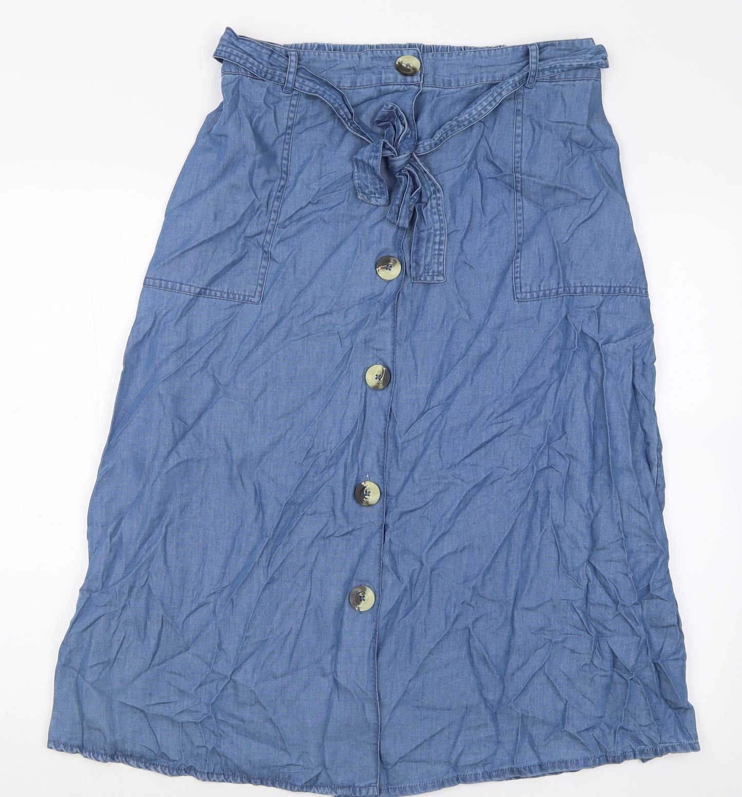 Boohoo Womens Blue  Cotton A-Line Skirt Size 14   Tie