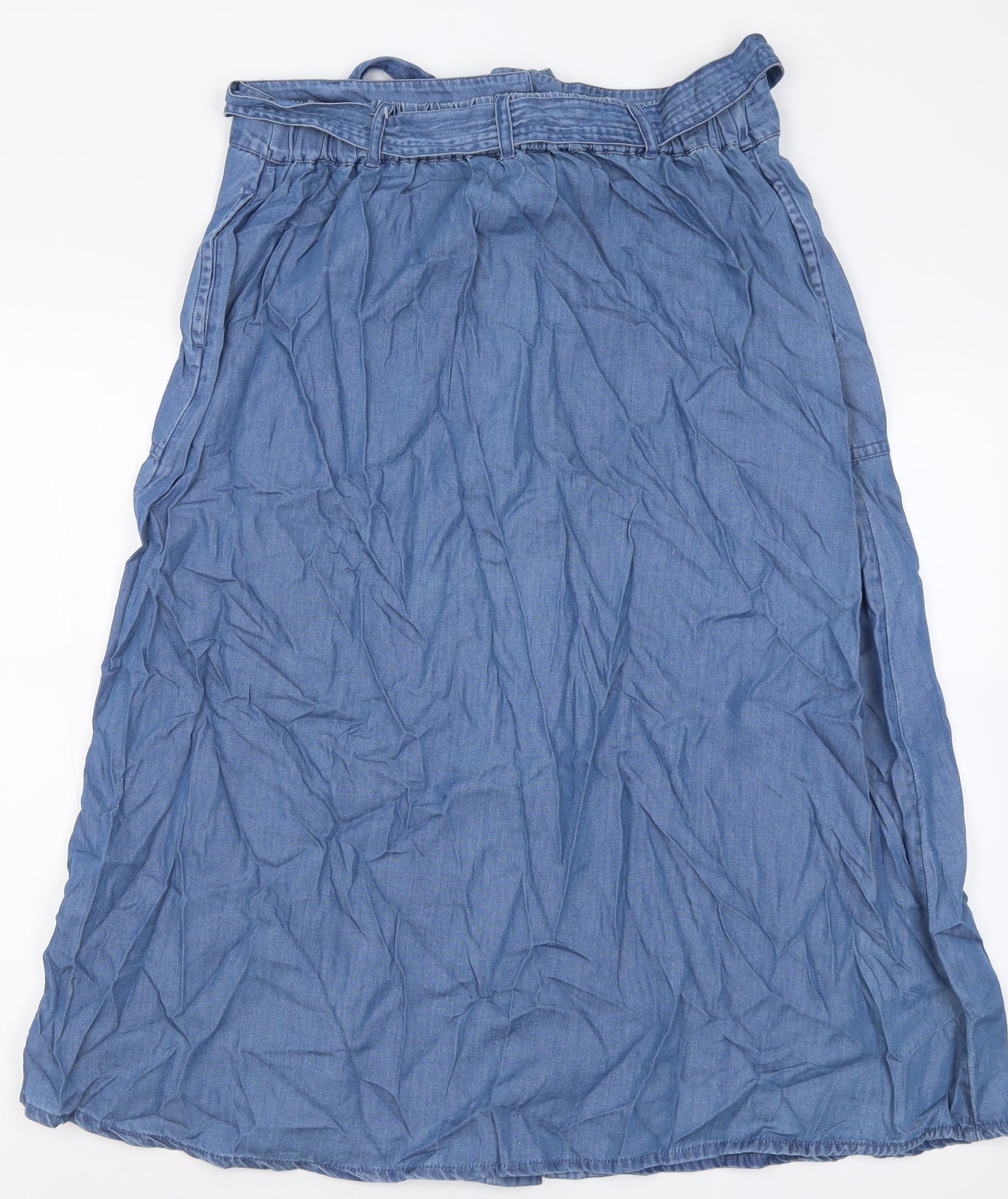 Boohoo Womens Blue  Cotton A-Line Skirt Size 14   Tie