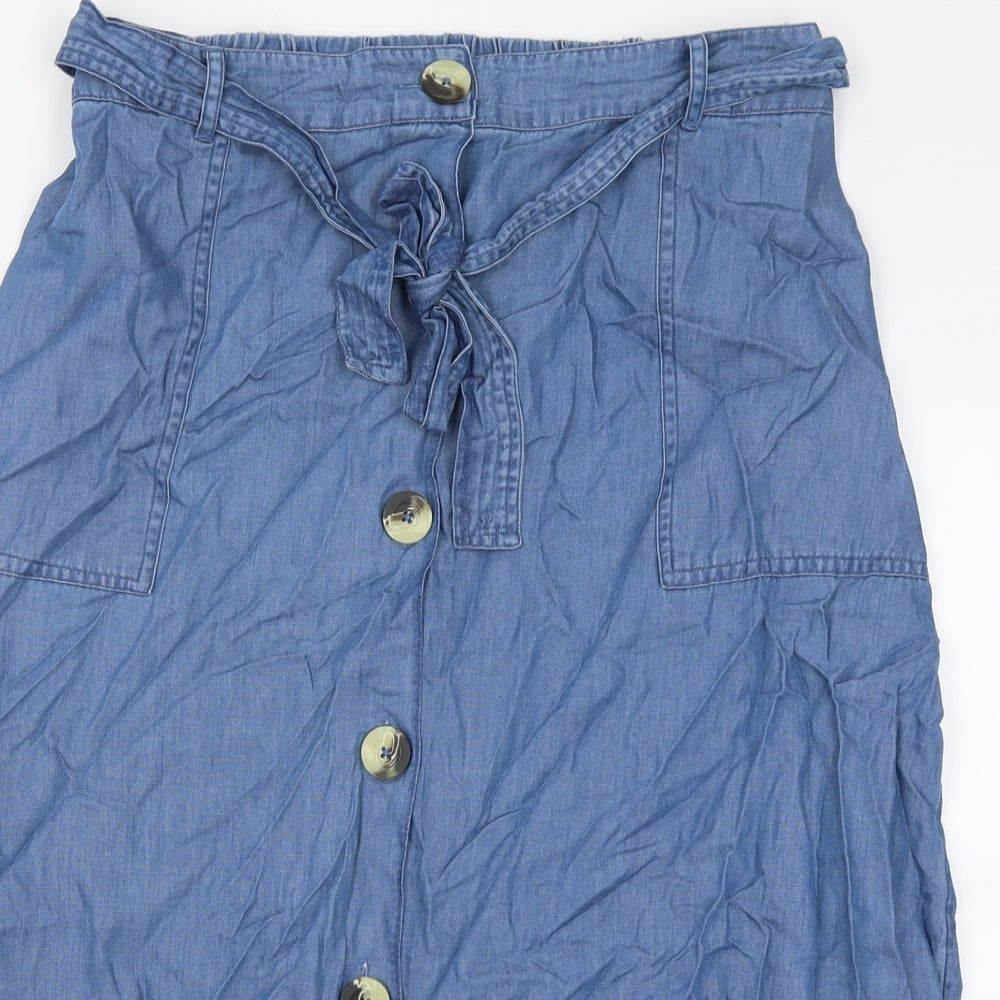 Boohoo Womens Blue  Cotton A-Line Skirt Size 14   Tie