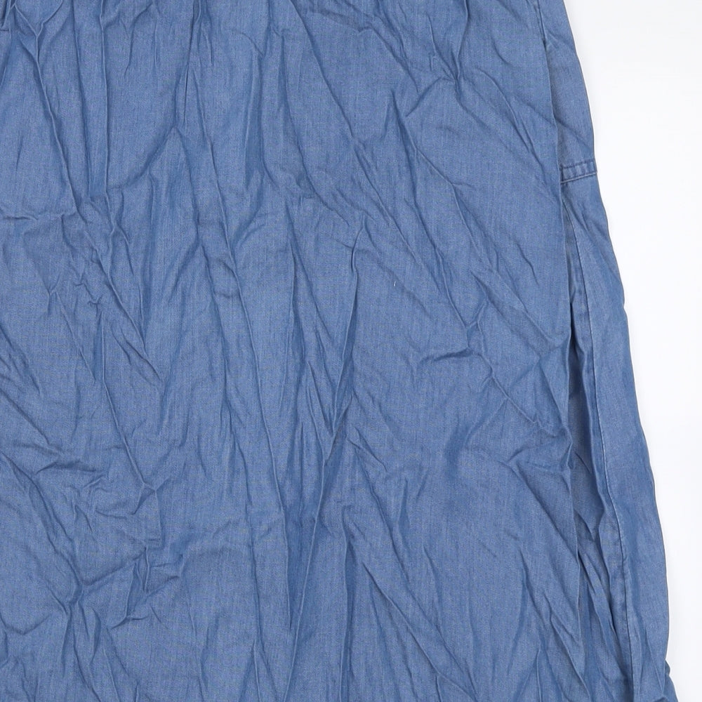 Boohoo Womens Blue  Cotton A-Line Skirt Size 14   Tie