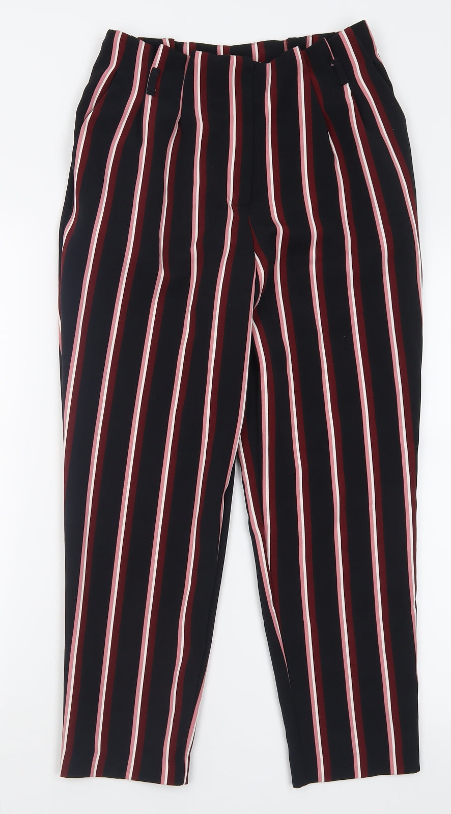Miss Selfridge Womens Black Striped Polyester Trousers  Size 8 L24 in Regular