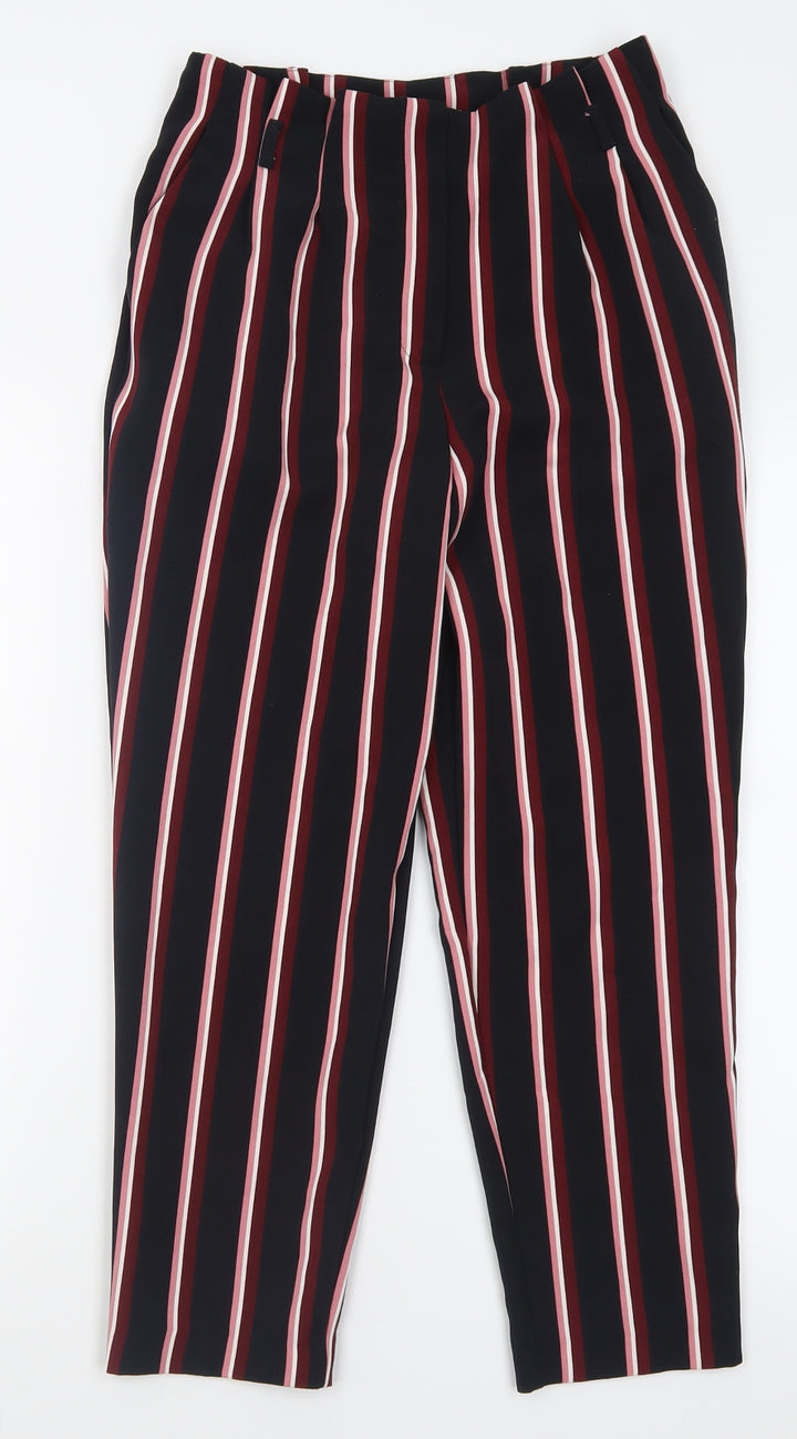 Miss Selfridge Womens Black Striped Polyester Trousers  Size 8 L24 in Regular