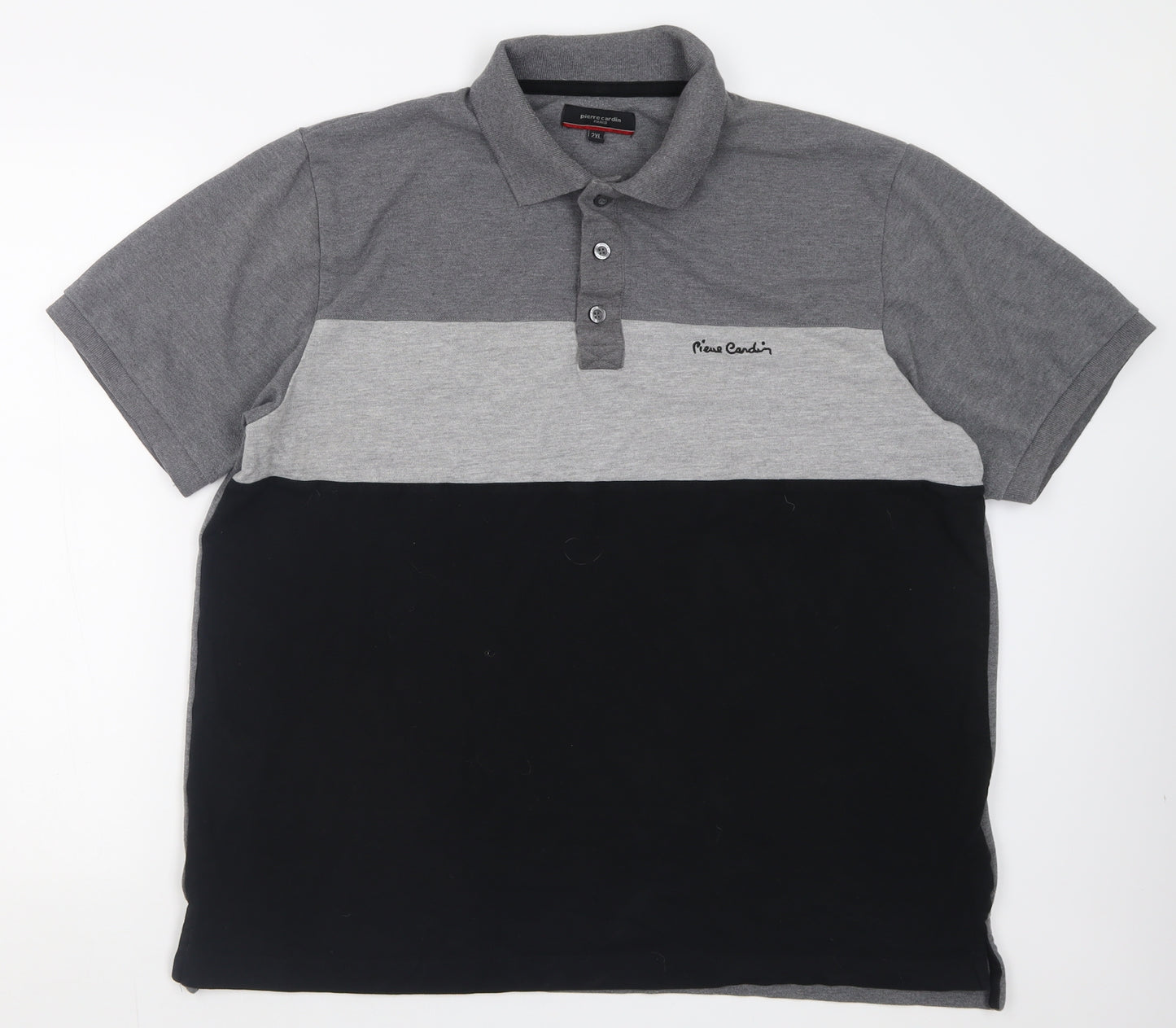 Piere Candin Mens Grey Striped Cotton  Polo Size 2XL Collared Button