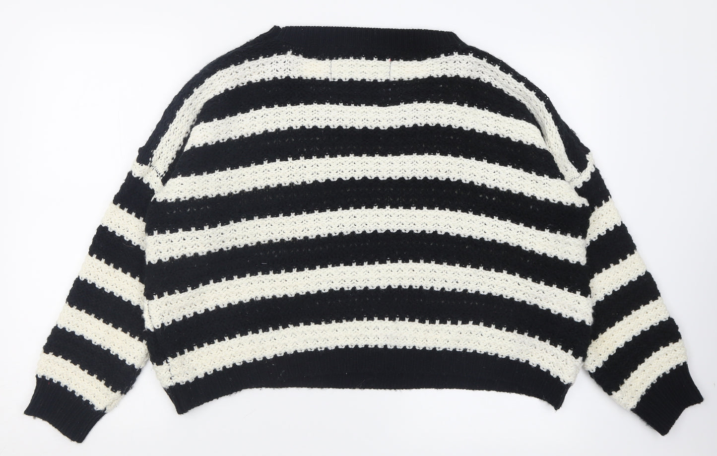 Cotton On Womens White Crew Neck Striped Acrylic Pullover Jumper Size L