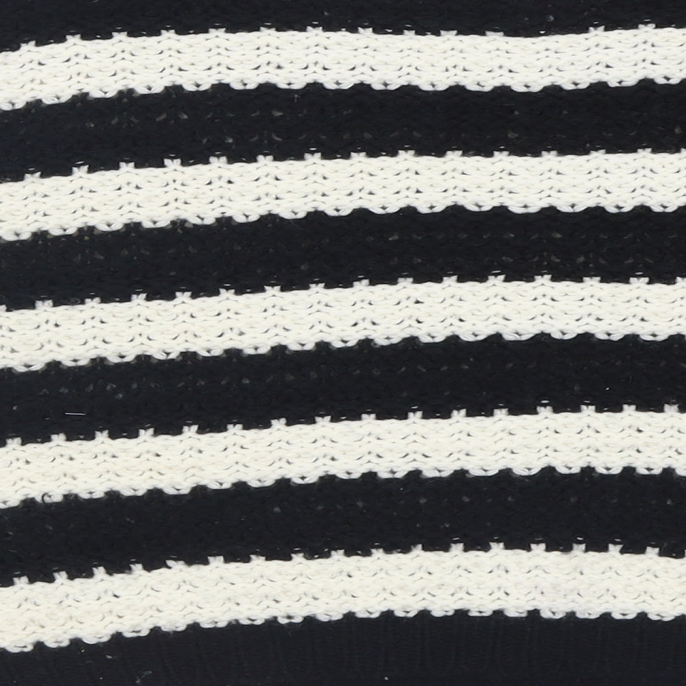 Cotton On Womens White Crew Neck Striped Acrylic Pullover Jumper Size L
