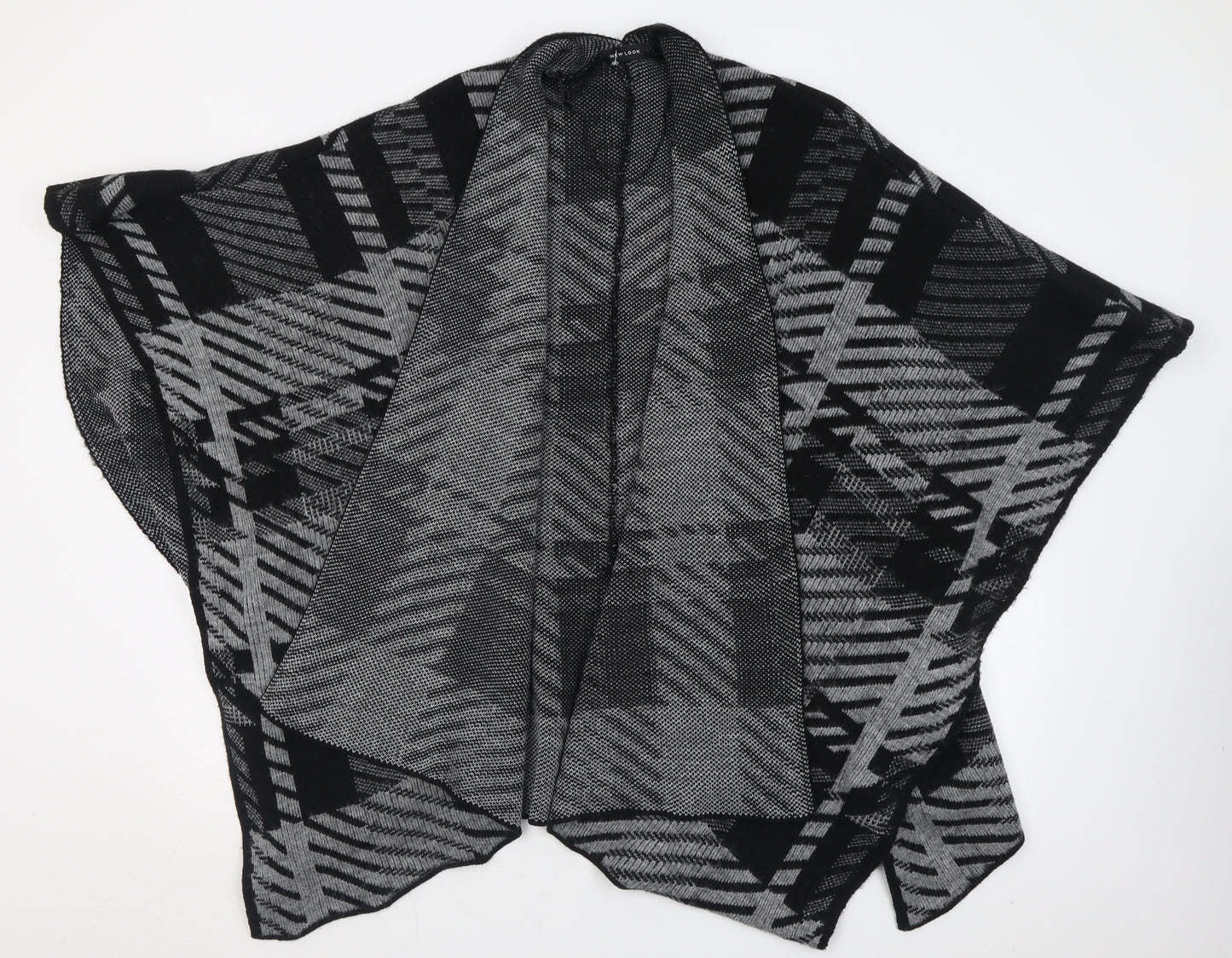 New Look Womens Grey V-Neck Geometric Acrylic Cape Jumper One Size