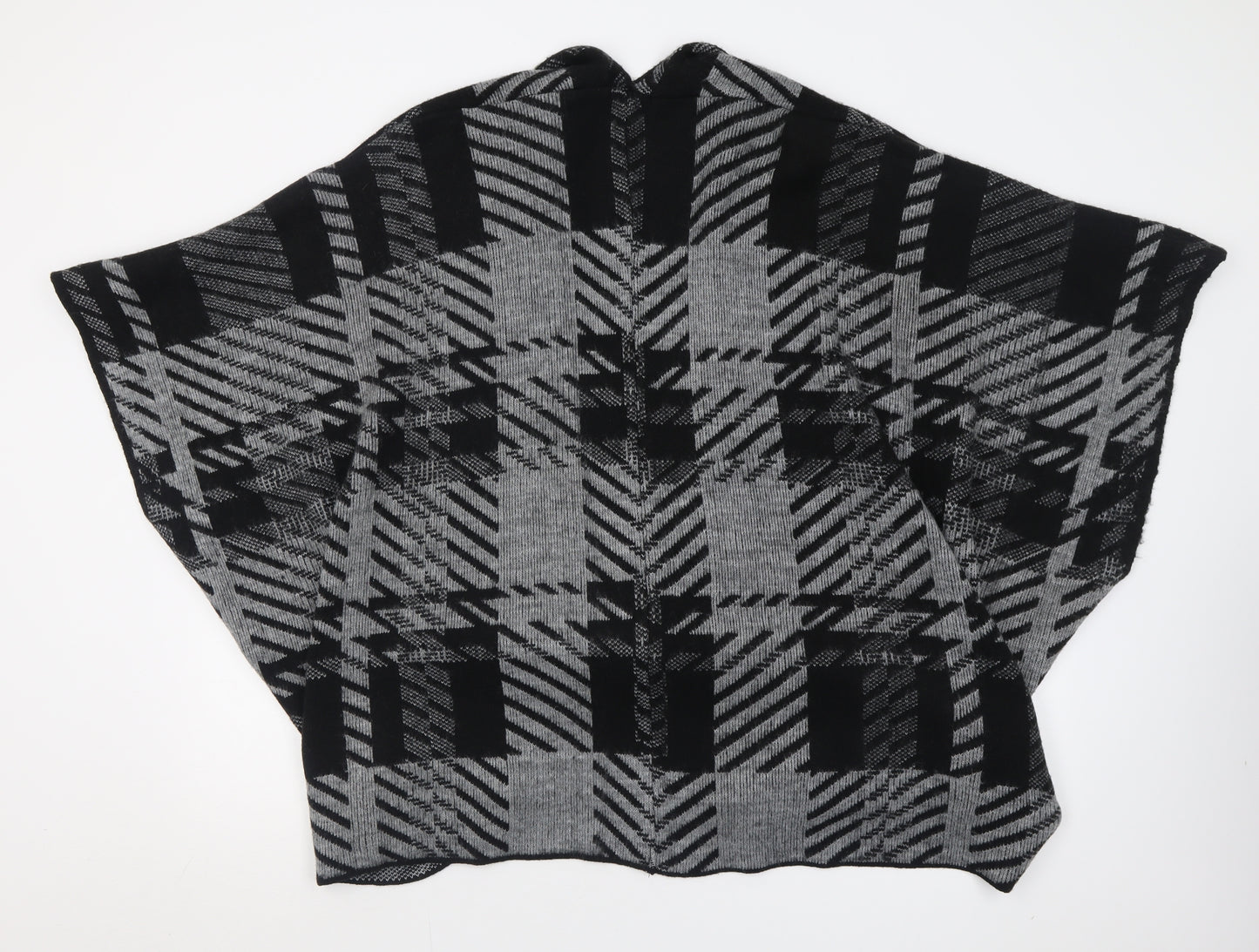 New Look Womens Grey V-Neck Geometric Acrylic Cape Jumper One Size