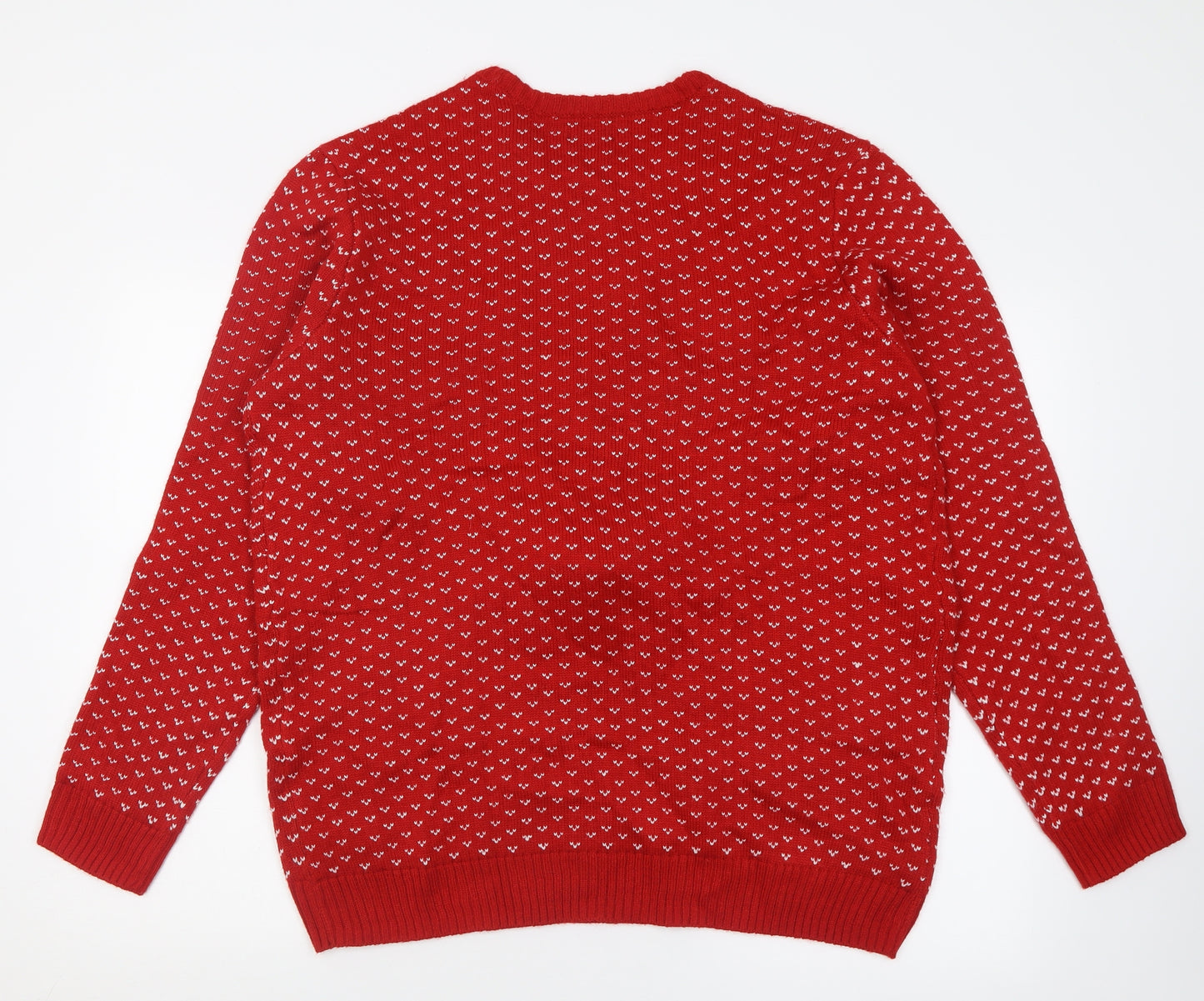 F&F Mens Red Crew Neck  Acrylic Pullover Jumper Size XL   - Reindeer