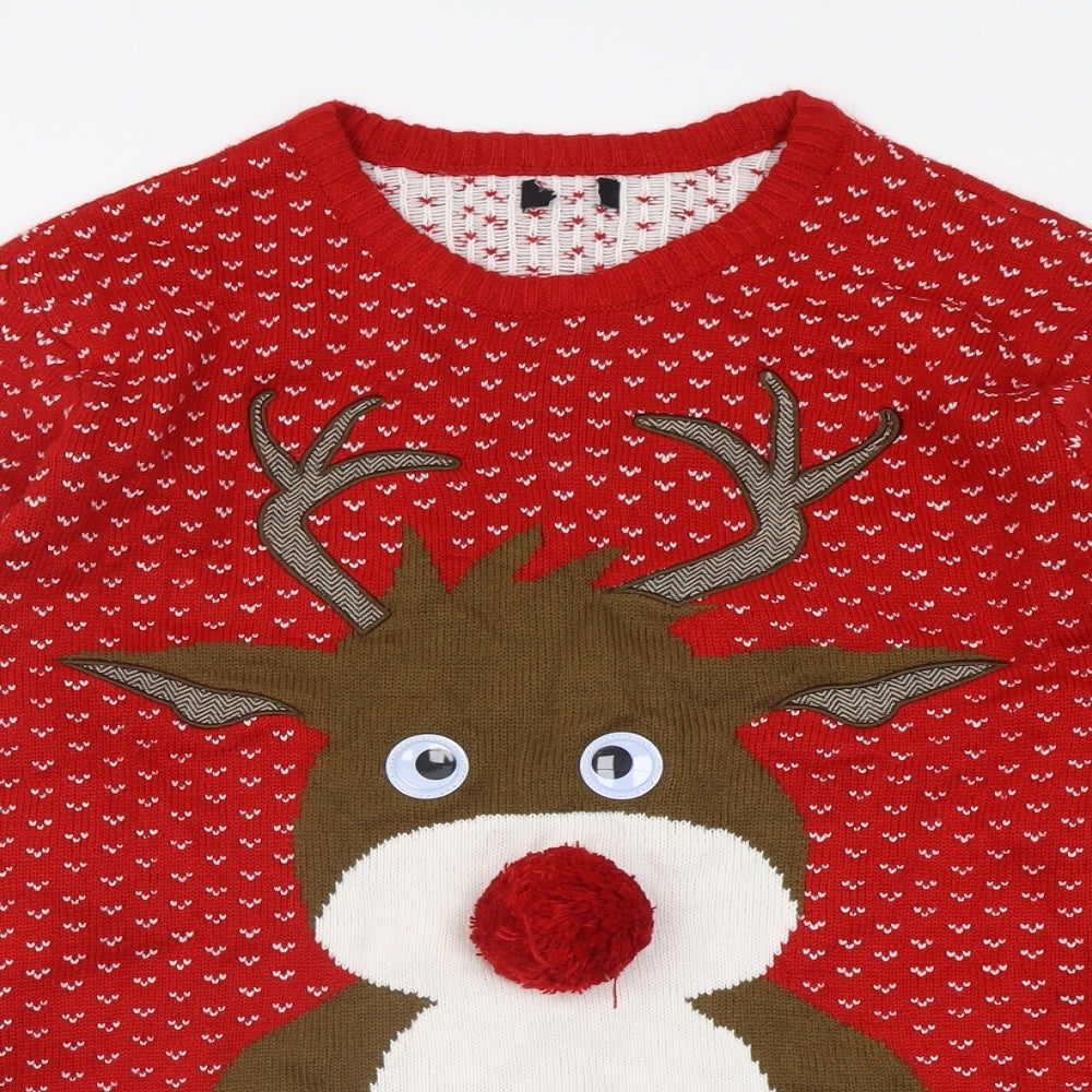 F&F Mens Red Crew Neck  Acrylic Pullover Jumper Size XL   - Reindeer