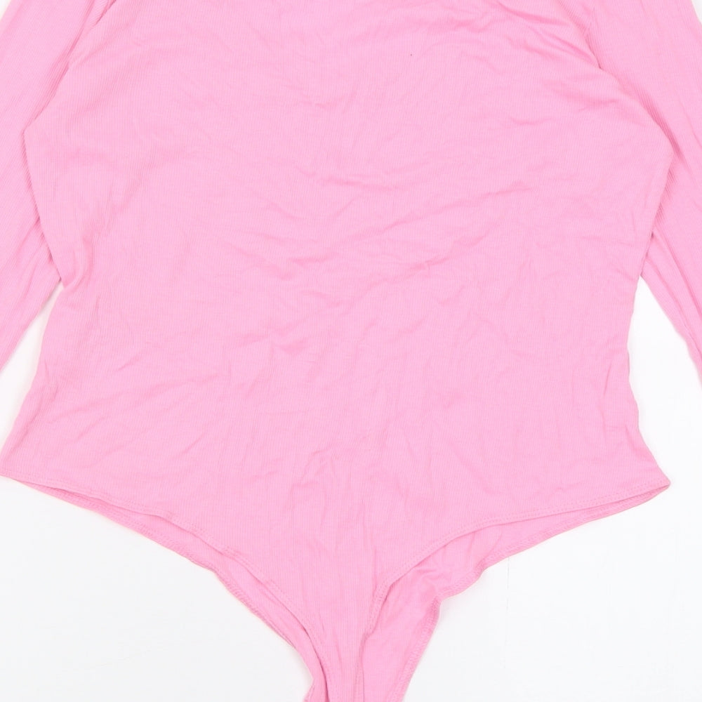 H&M Womens Pink  Cotton Bodysuit One-Piece Size L  Button