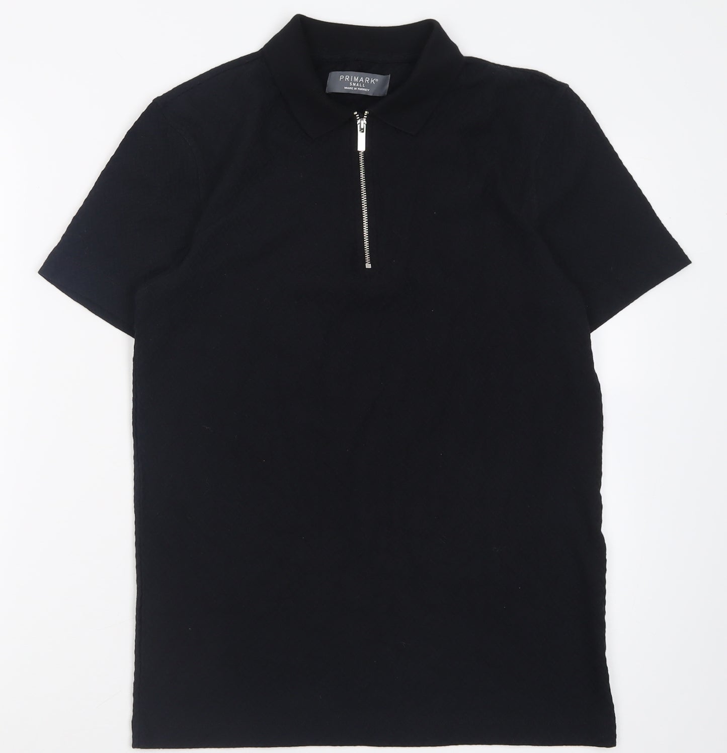Primark Mens Black  Cotton  Polo Size S Collared Zip