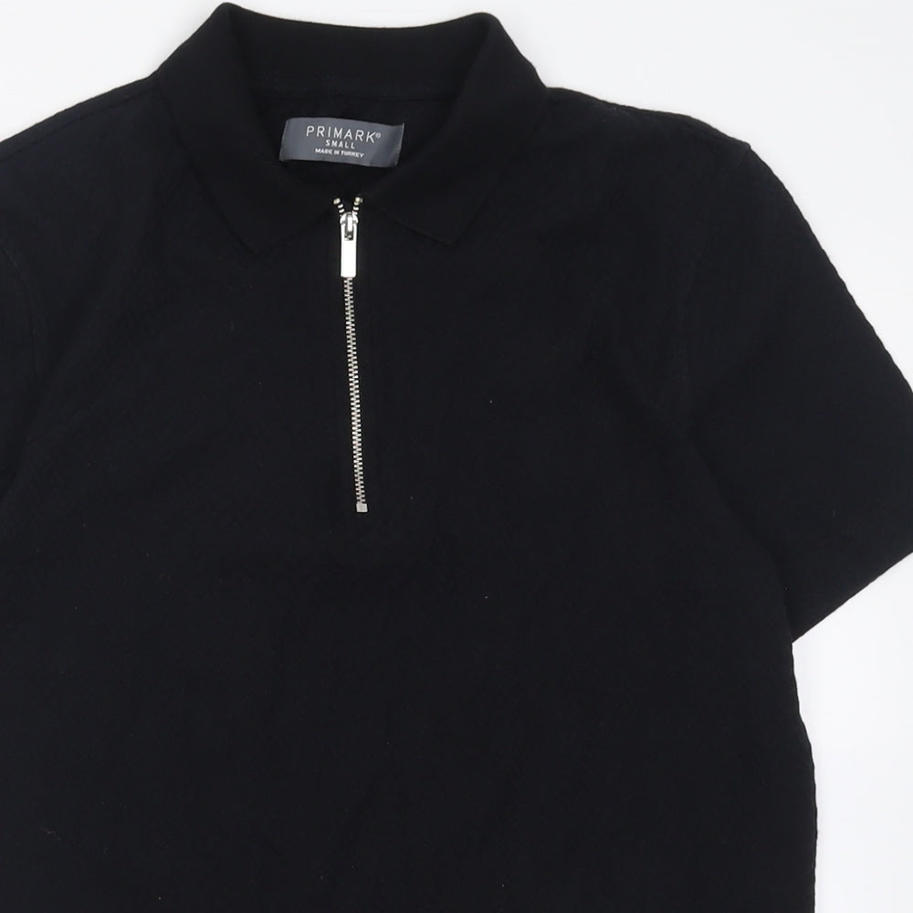 Primark Mens Black  Cotton  Polo Size S Collared Zip