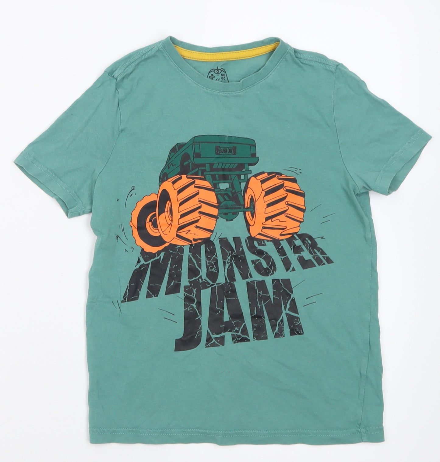 F&F Boys Green  Cotton Basic T-Shirt Size 6-7 Years Crew Neck Pullover - monster jam