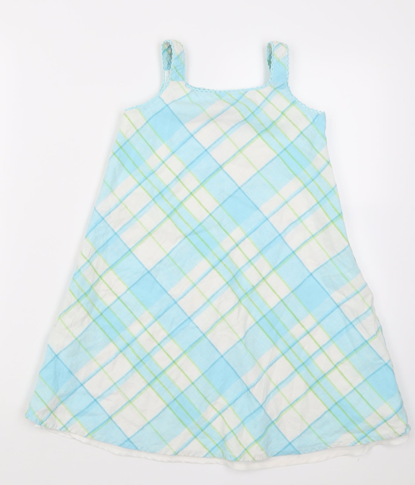 lydia jane Girls Blue Check Linen A-Line  Size 7 Years  Square Neck Pullover