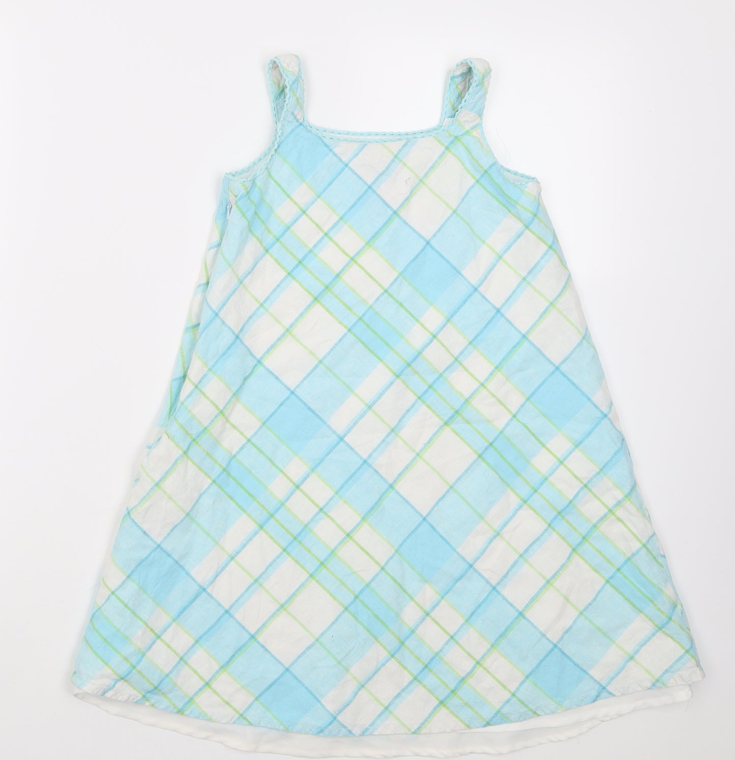 lydia jane Girls Blue Check Linen A-Line  Size 7 Years  Square Neck Pullover