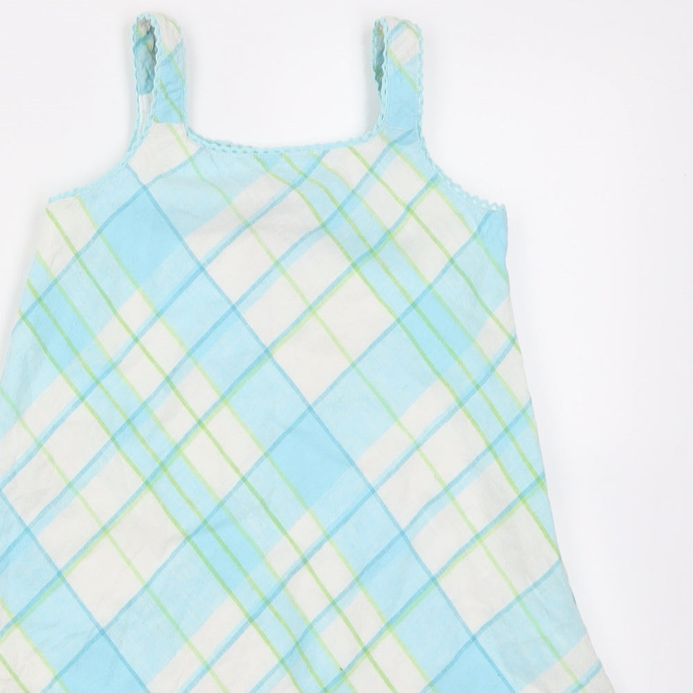 lydia jane Girls Blue Check Linen A-Line  Size 7 Years  Square Neck Pullover