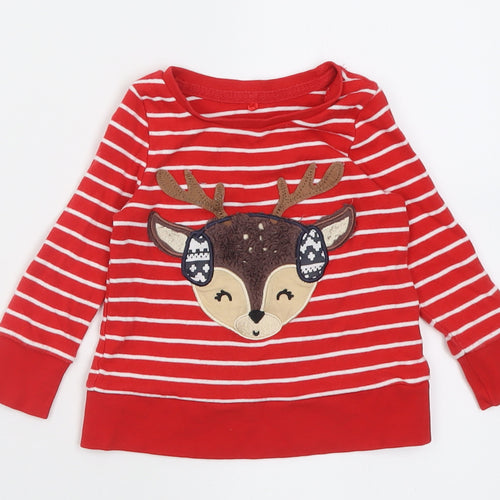 George Baby Red Striped Cotton Basic Casual Size 12-18 Months Crew Neck Pullover