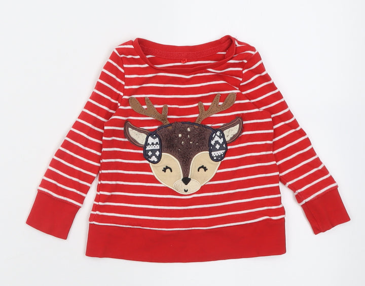 George Baby Red Striped Cotton Basic Casual Size 12-18 Months Crew Neck Pullover