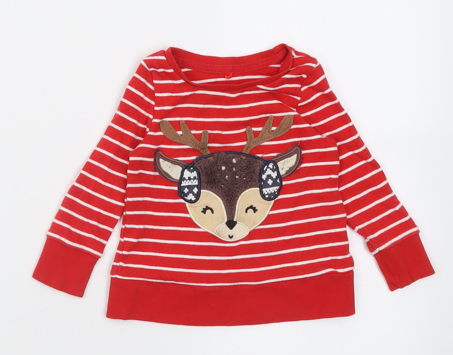 George Baby Red Striped Cotton Basic Casual Size 12-18 Months Crew Neck Pullover