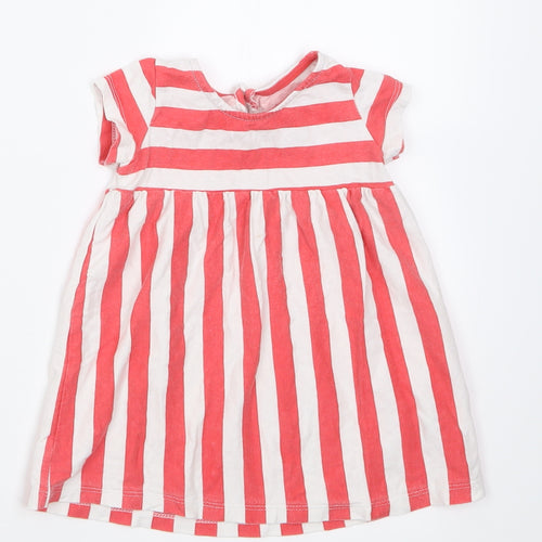 F&F Girls Red Striped Cotton A-Line  Size 6-9 Months  Crew Neck Button
