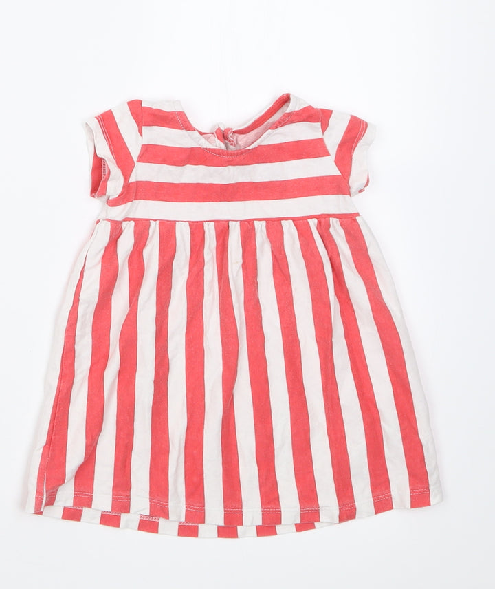 F&F Girls Red Striped Cotton A-Line Size 6-9 Months Crew Neck Button