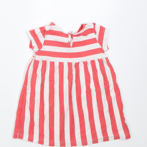F&F Girls Red Striped Cotton A-Line  Size 6-9 Months  Crew Neck Button