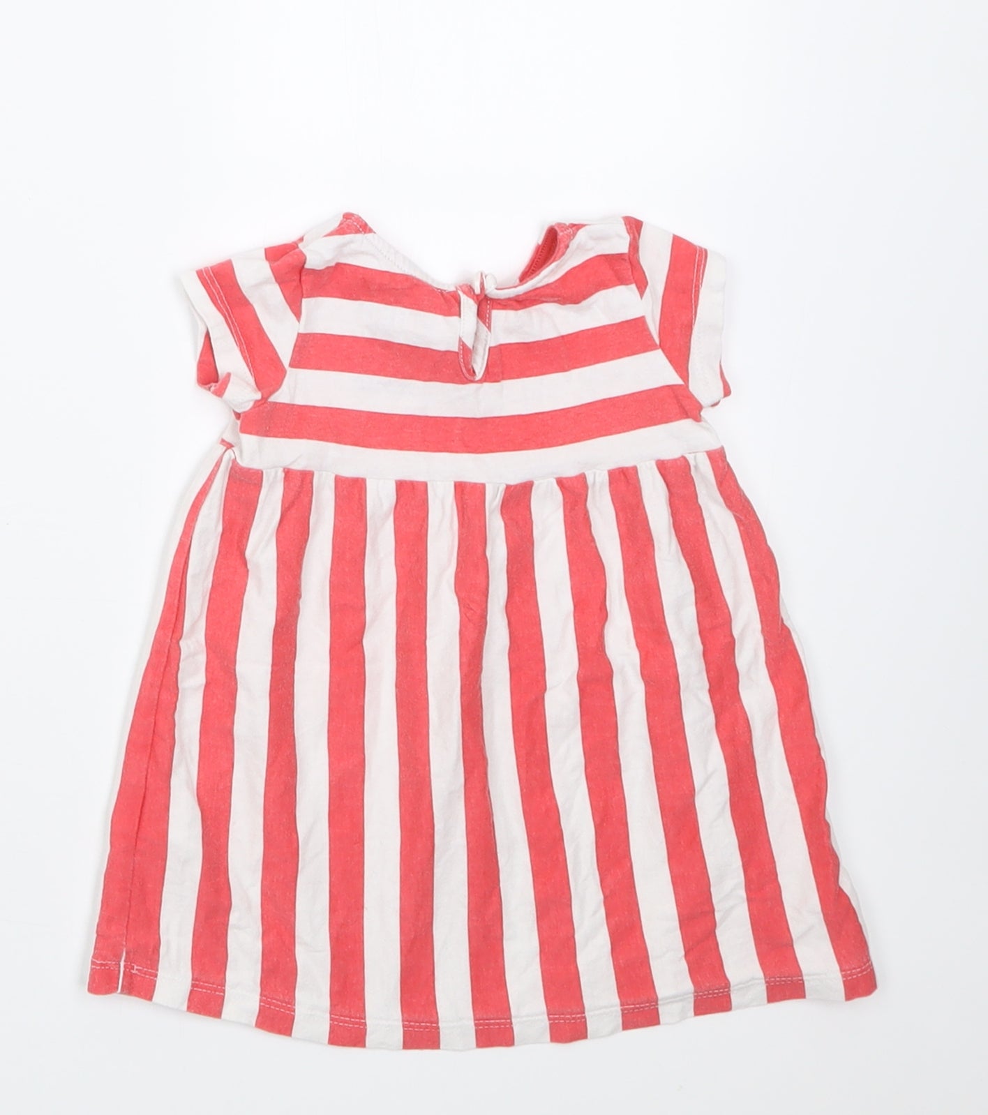 F&F Girls Red Striped Cotton A-Line  Size 6-9 Months  Crew Neck Button
