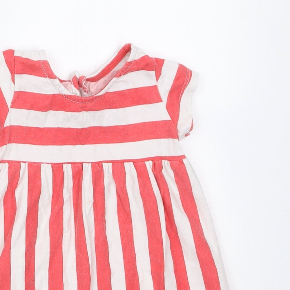 F&F Girls Red Striped Cotton A-Line  Size 6-9 Months  Crew Neck Button