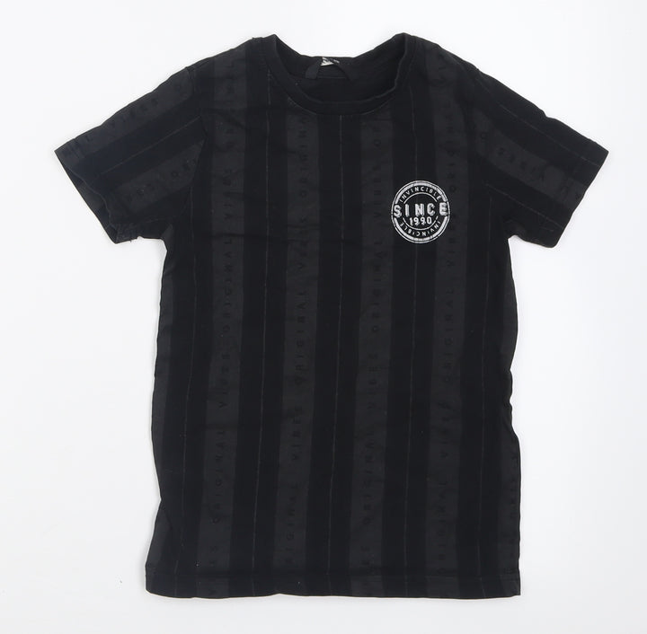 George Boys Black Striped Cotton Basic T-Shirt Size 8-9 Years Crew Neck Pullover