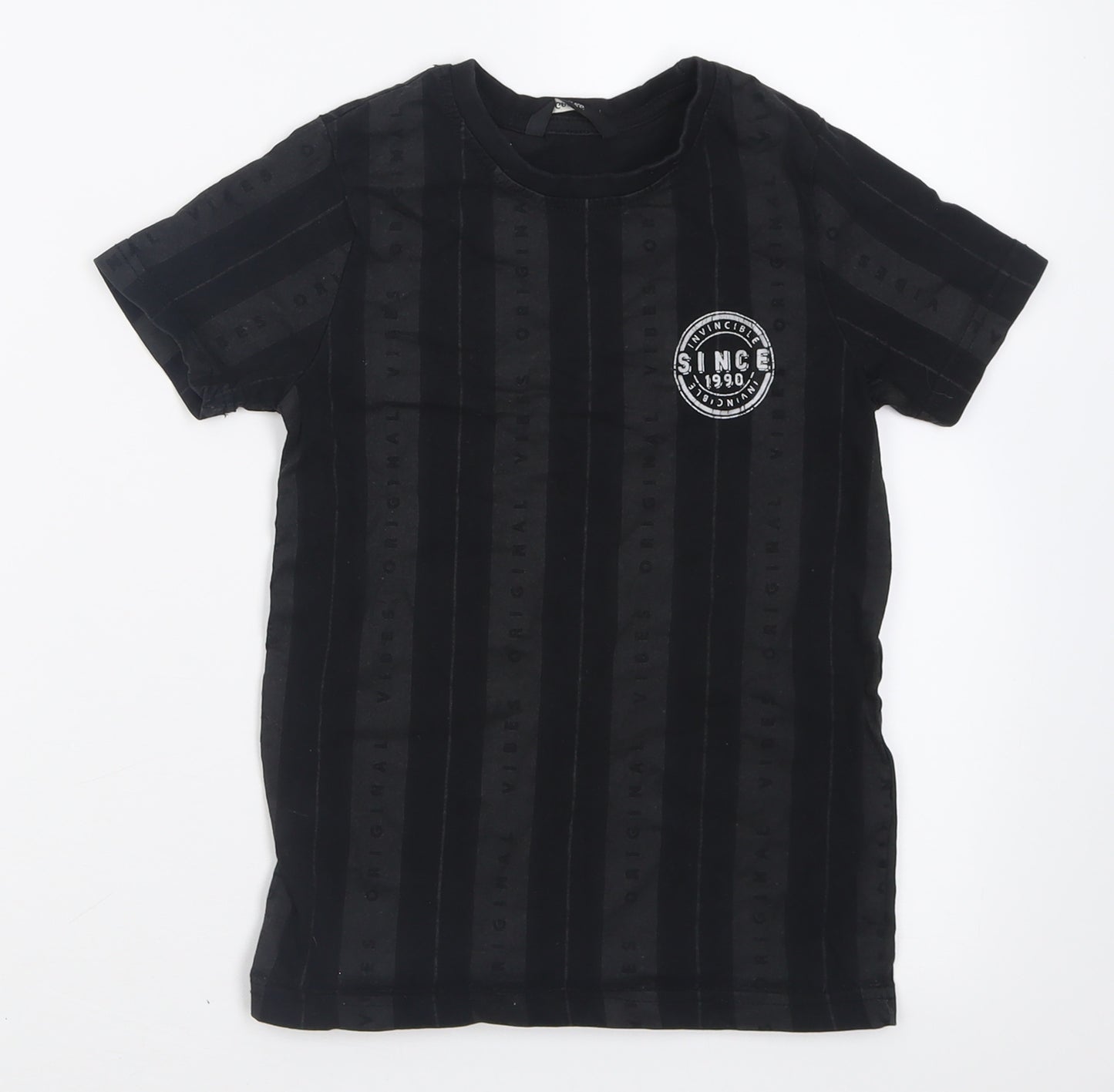 George Boys Black Striped Cotton Basic T-Shirt Size 8-9 Years Crew Neck Pullover