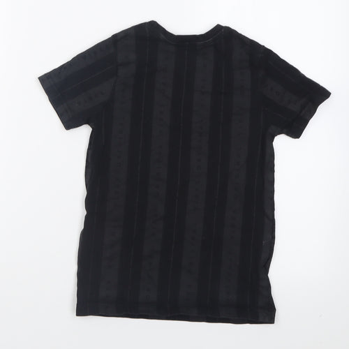 George Boys Black Striped Cotton Basic T-Shirt Size 8-9 Years Crew Neck Pullover
