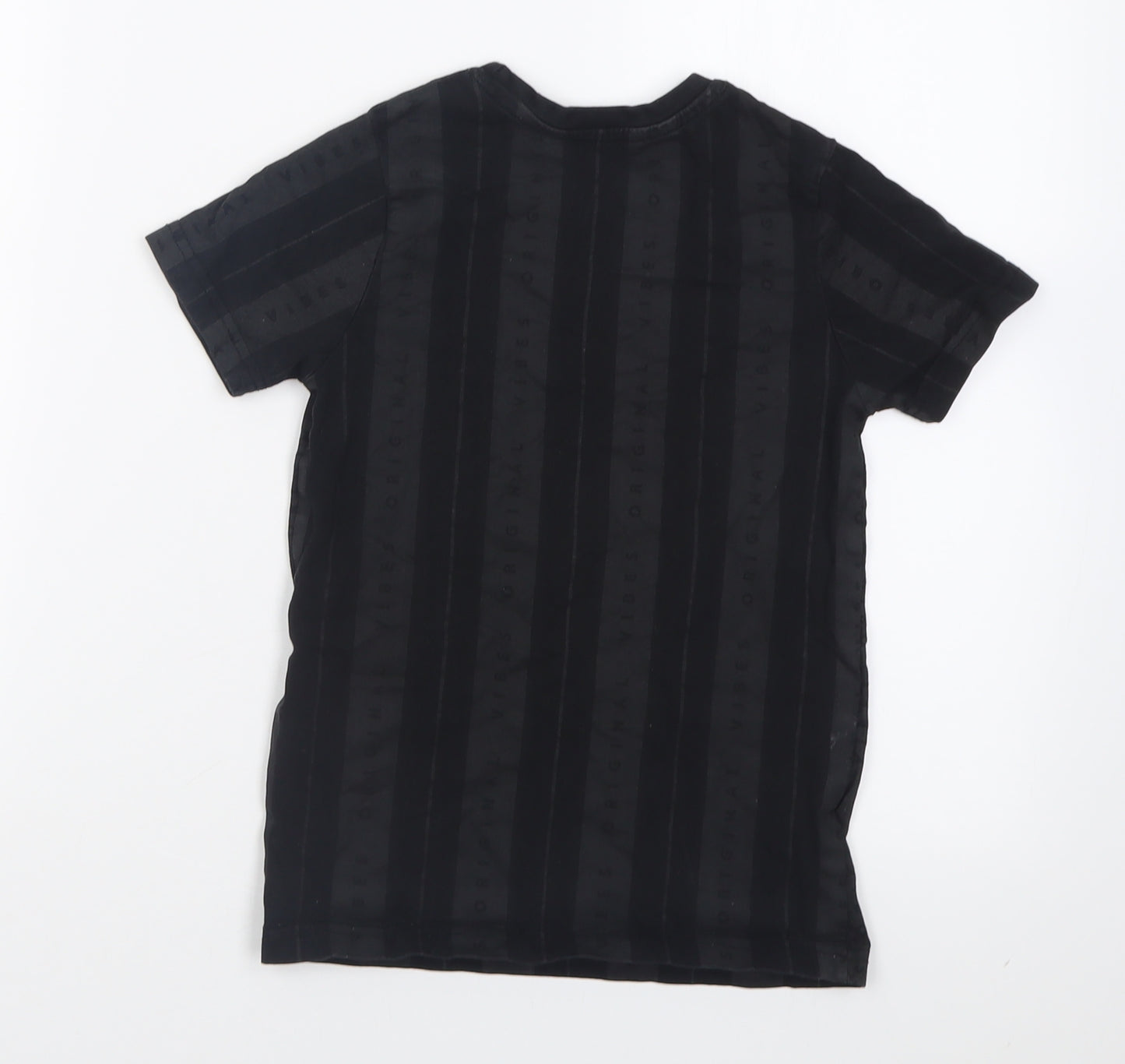 George Boys Black Striped Cotton Basic T-Shirt Size 8-9 Years Crew Neck Pullover