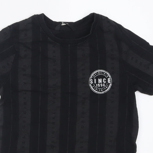 George Boys Black Striped Cotton Basic T-Shirt Size 8-9 Years Crew Neck Pullover