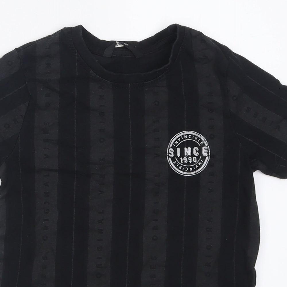 George Boys Black Striped Cotton Basic T-Shirt Size 8-9 Years Crew Neck Pullover