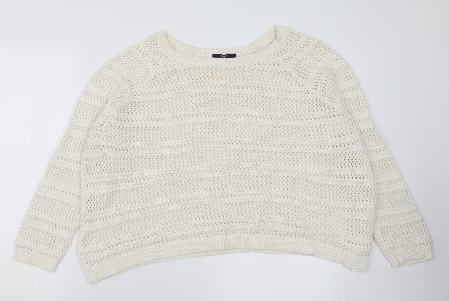 George Womens White Boat Neck Geometric Cotton Pullover Jumper Size 24
