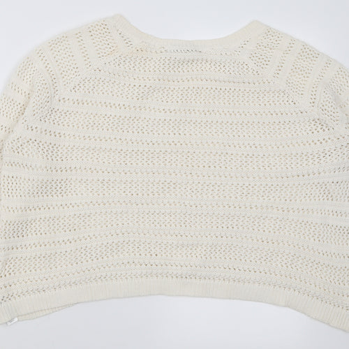 George Womens White Boat Neck Geometric Cotton Pullover Jumper Size 24