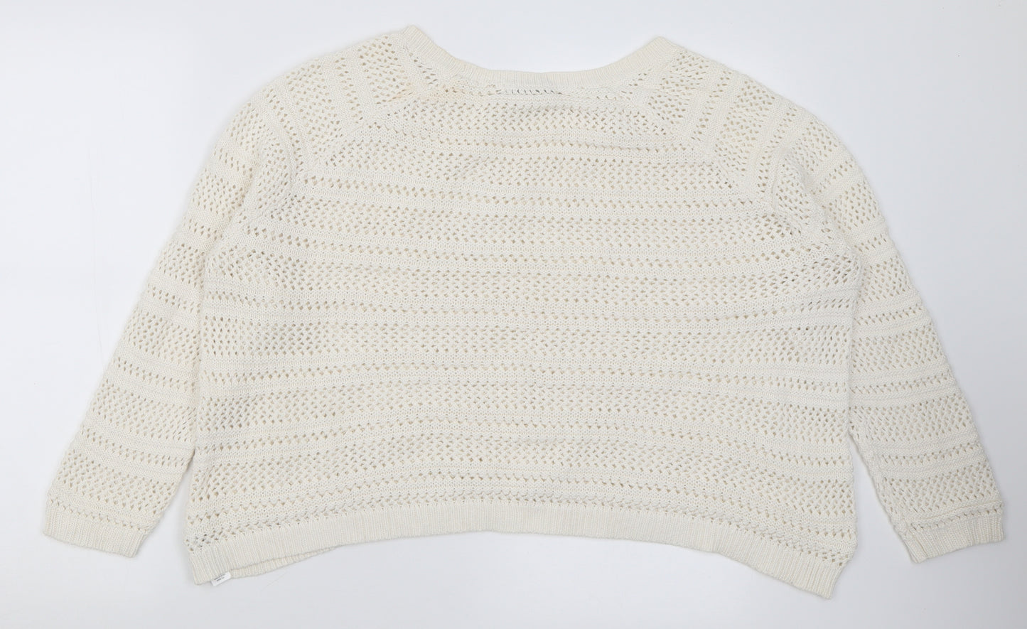 George Womens White Boat Neck Geometric Cotton Pullover Jumper Size 24