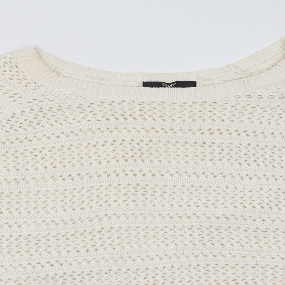 George Womens White Boat Neck Geometric Cotton Pullover Jumper Size 24