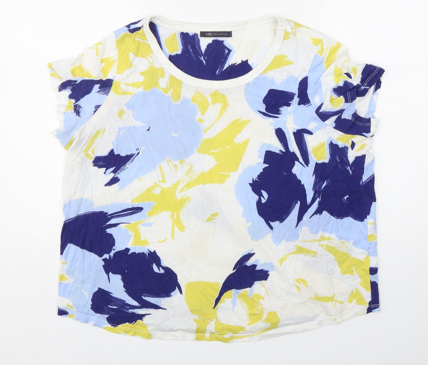 Marks and Spencer Womens Multicoloured Floral Cotton Basic T-Shirt Size 18 Round Neck