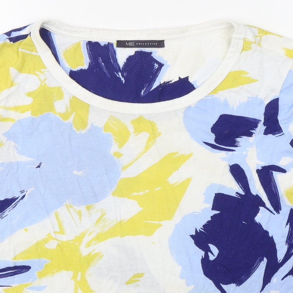 Marks and Spencer Womens Multicoloured Floral Cotton Basic T-Shirt Size 18 Round Neck