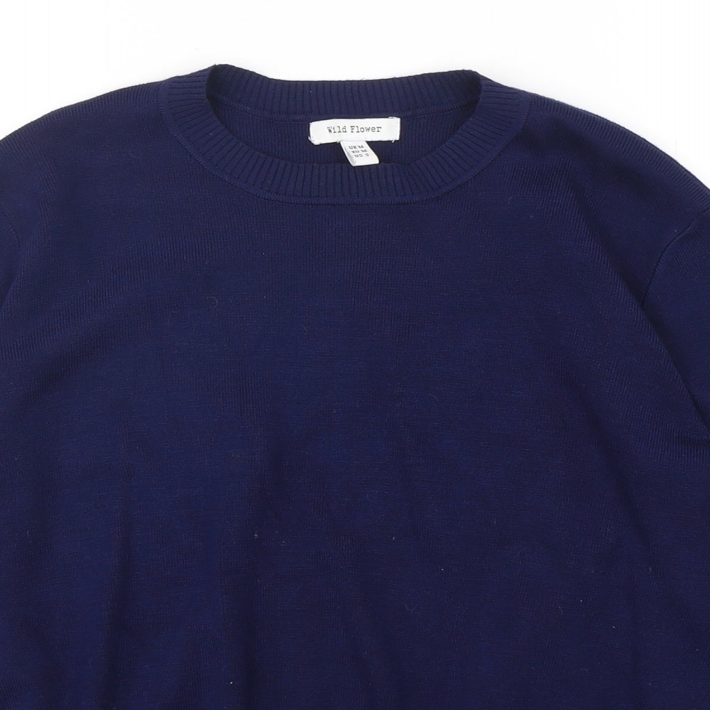 Wild Flower  Womens Blue Round Neck  Viscose Pullover Jumper Size M