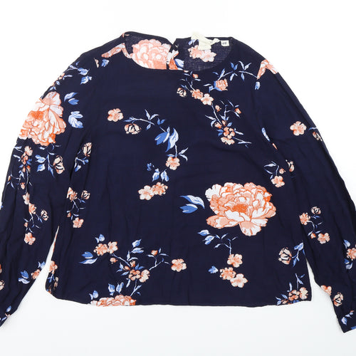H&M Womens Multicoloured Floral Viscose Basic Blouse Size 6 Round Neck
