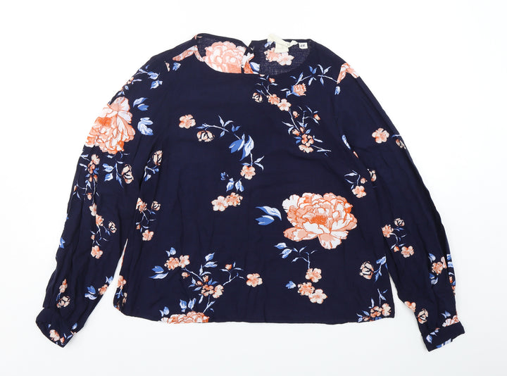 H&M Womens Multicoloured Floral Viscose Basic Blouse Size 6 Round Neck