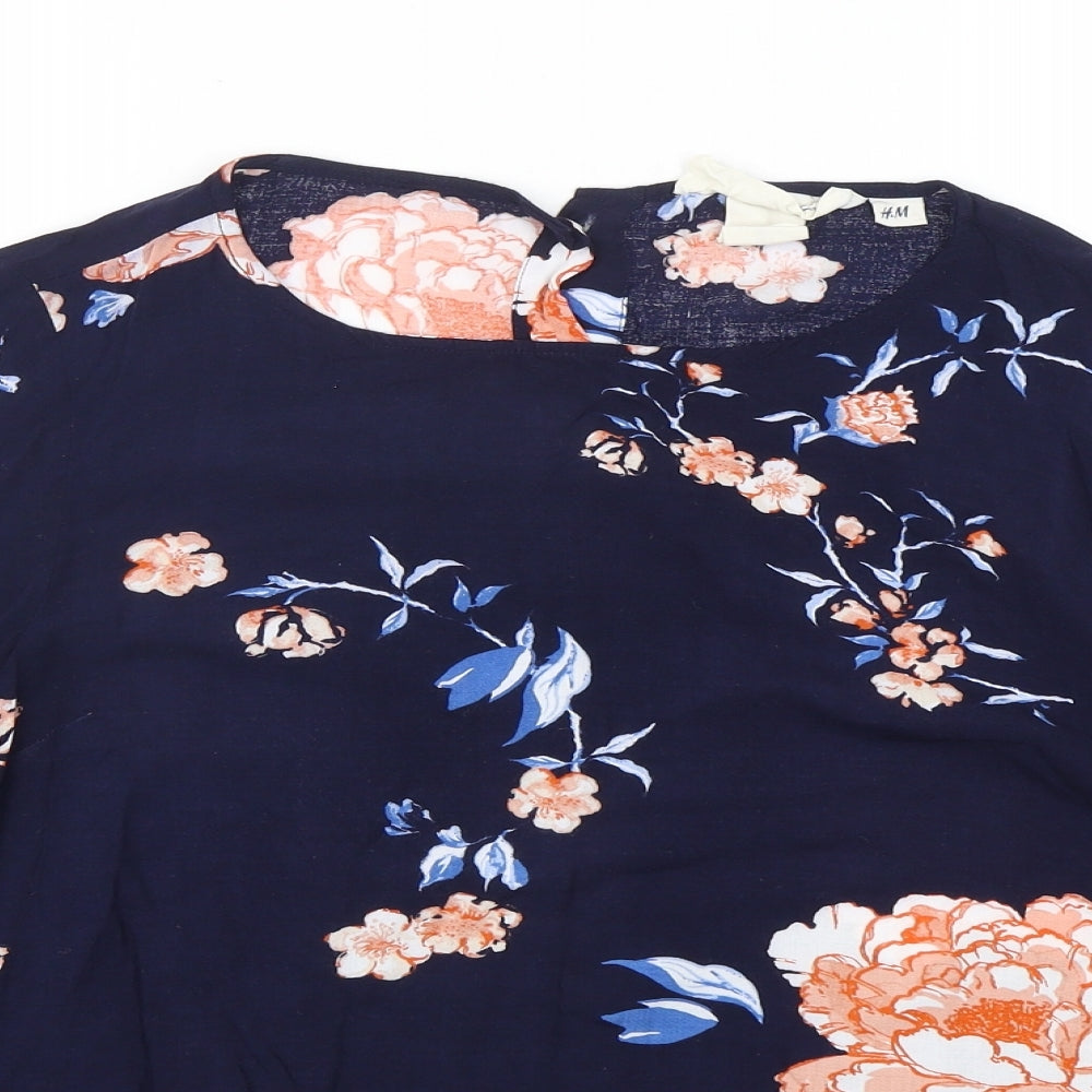 H&M Womens Multicoloured Floral Viscose Basic Blouse Size 6 Round Neck