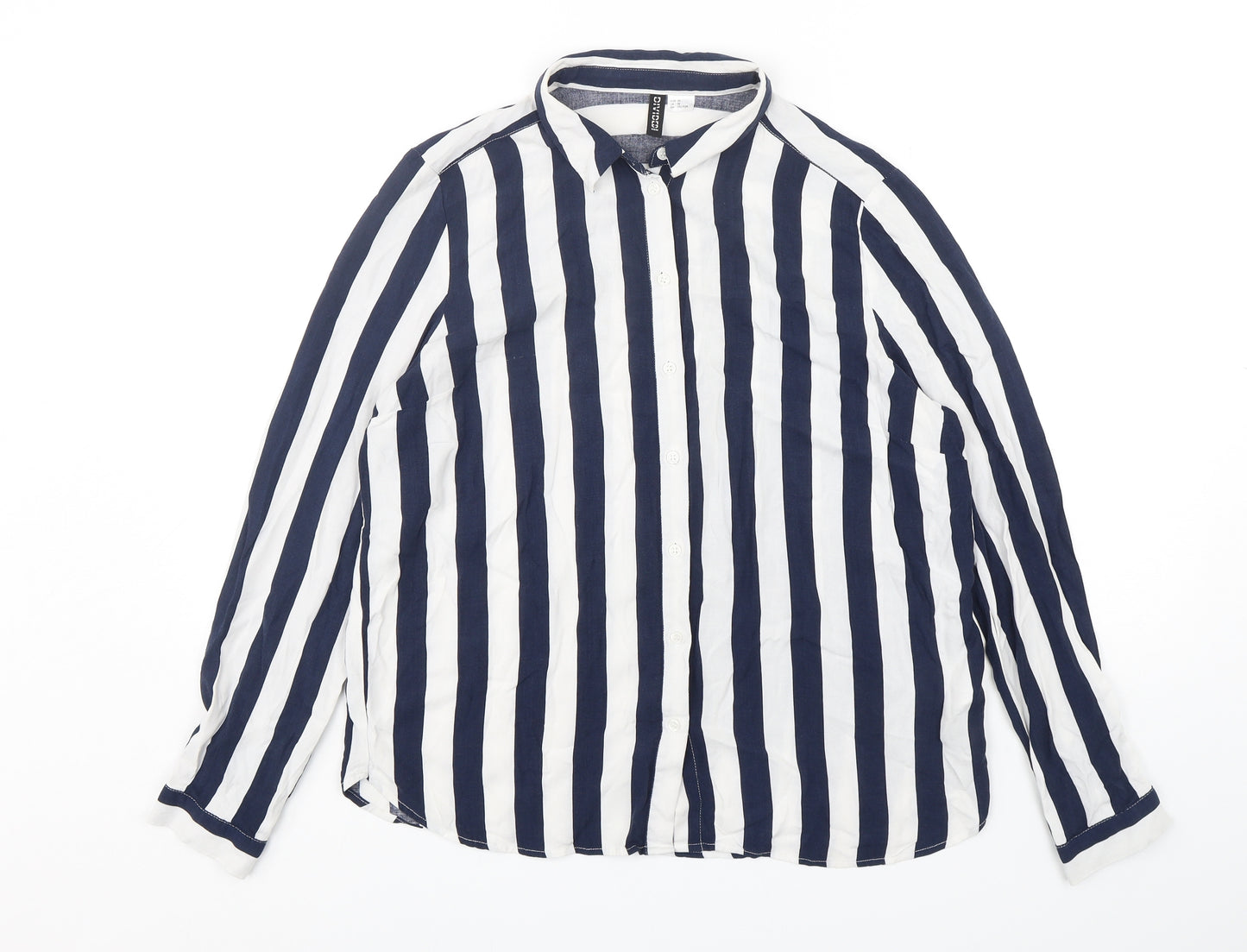 H&M Womens Multicoloured Striped Viscose Basic Button-Up Size 12 Collared